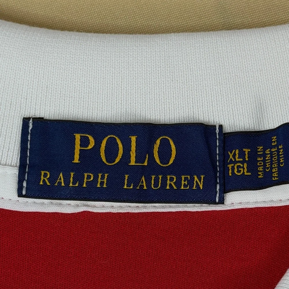 NEW Polo Ralph Lauren Polo Shirt Men XLT Red Multi Colorblock Logo‎ 711746454002